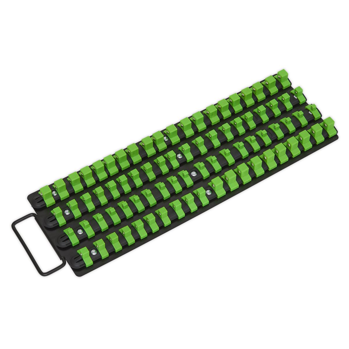 Sealey Premier High Visibility Green 1/4", 3/8" & 1/2" Square Drive Socket Rail Tray