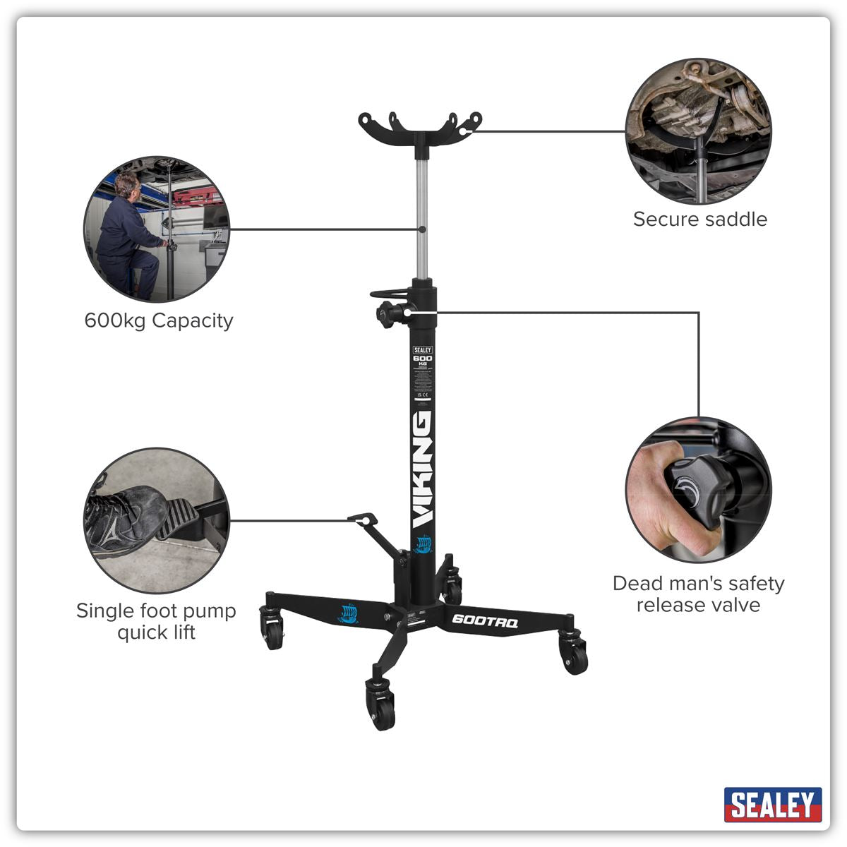 Sealey Viking Vertical Transmission Jack with Quick Lift 600kg - White Rose Tools