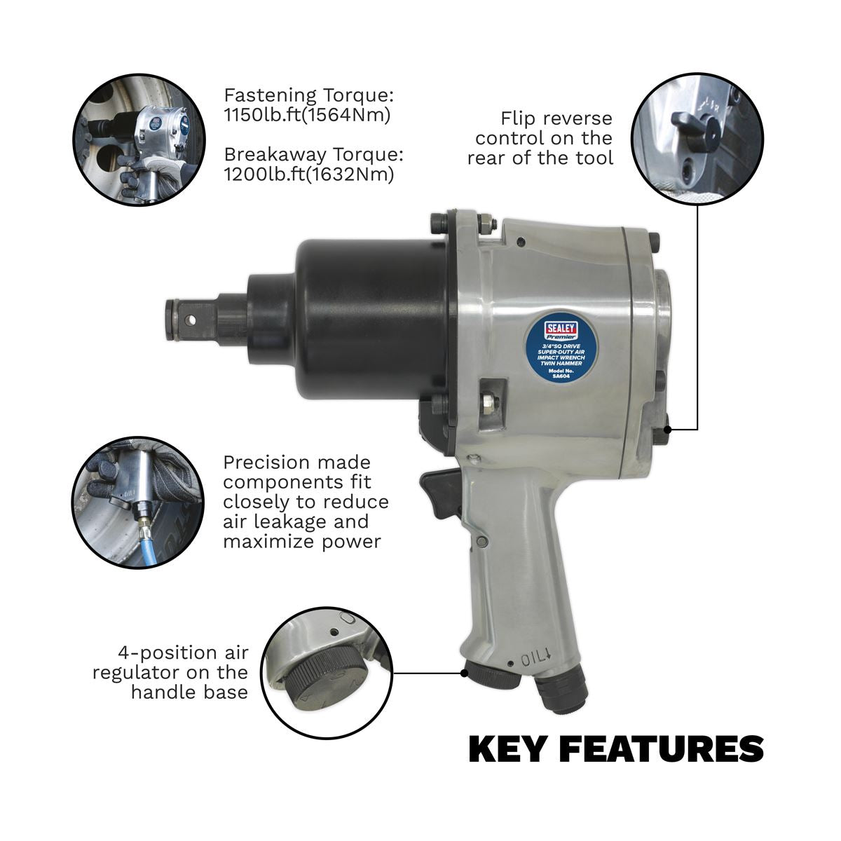 Sealey Premier Air Impact Wrench 3/4"Sq Drive Super-Duty Heavy - Twin Hammer