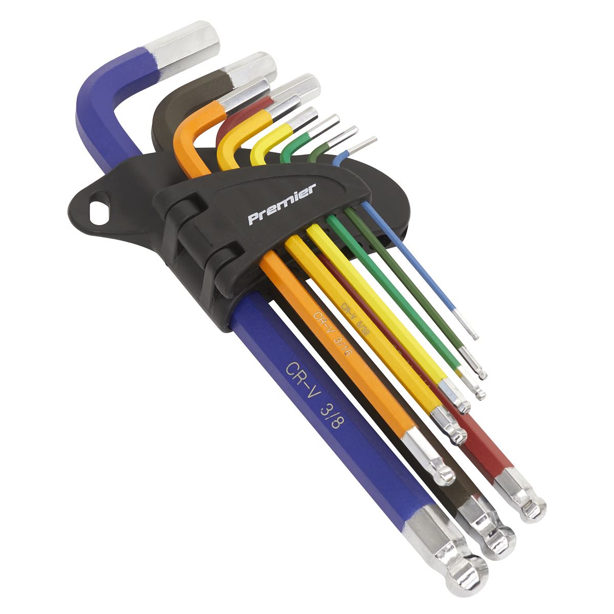 Sealey Premier Ball-End Hex Key Set 9pc Long Colour-Coded Imperial