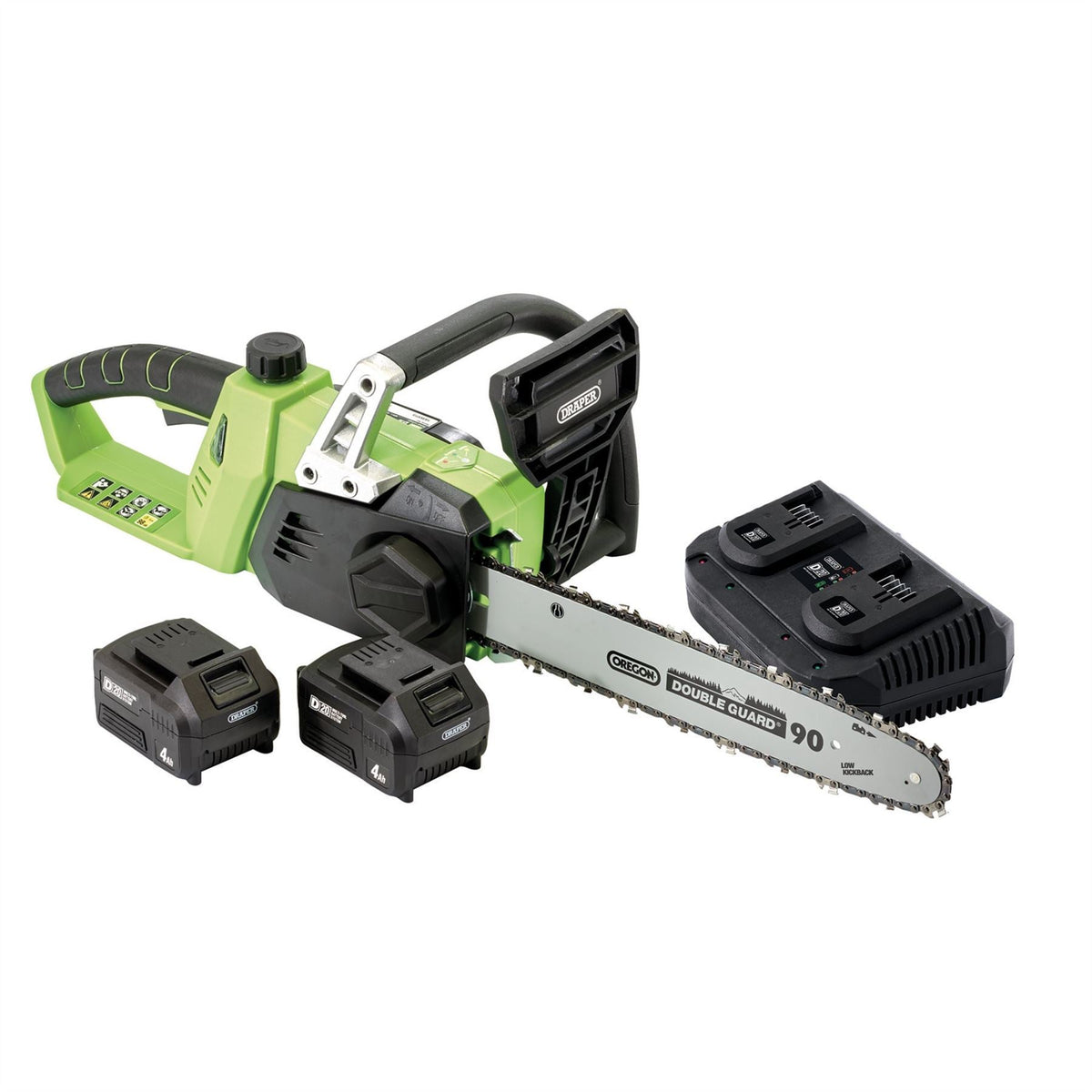 Draper D20 40V Chainsaw 2 x 4.0Ah Batteries 1 x Fast Charger 30903 White Rose Tools