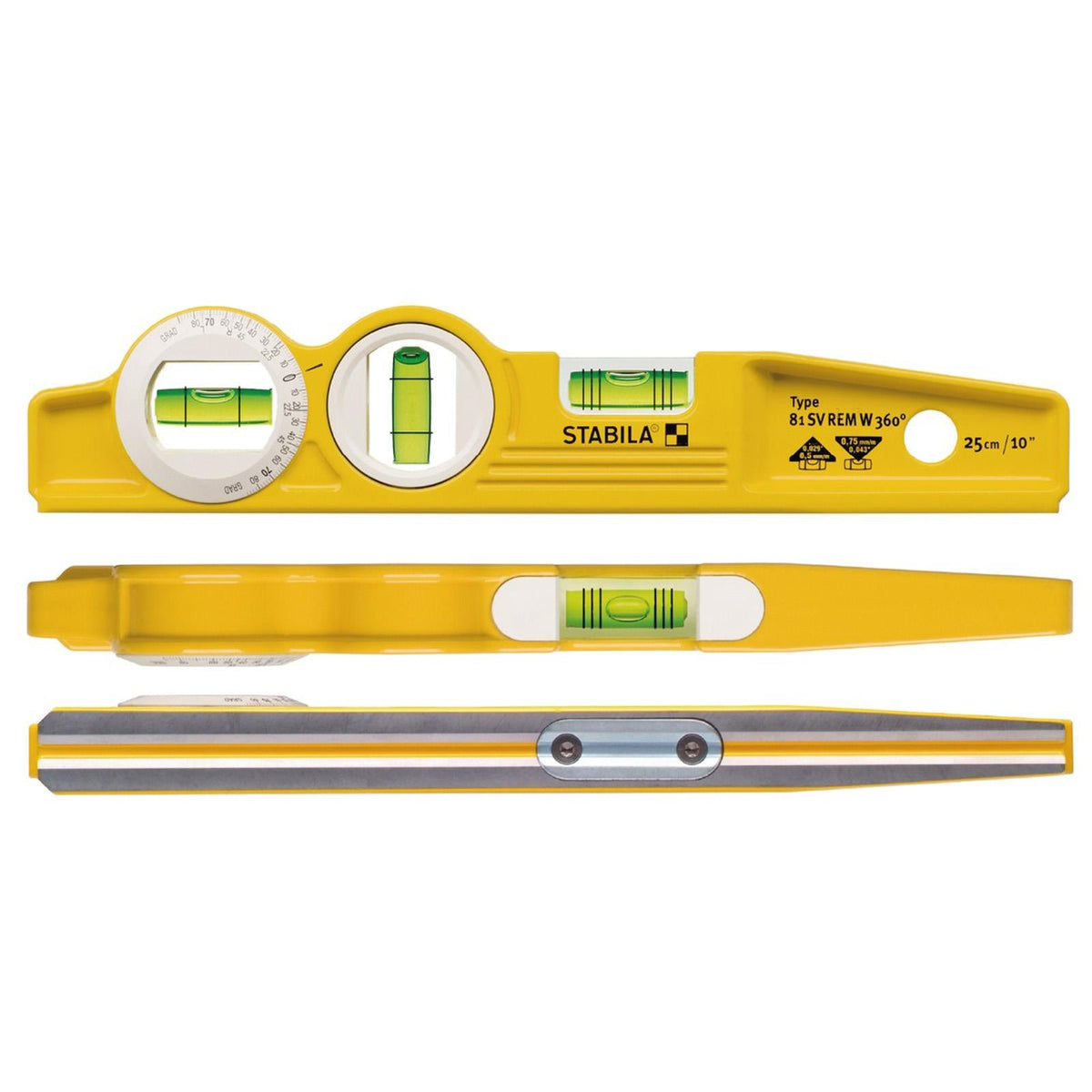 STABILA Torpedo Spirit Level 25cm with Belt Pouch Type 81 SV REM W360 16670 White Rose Tools