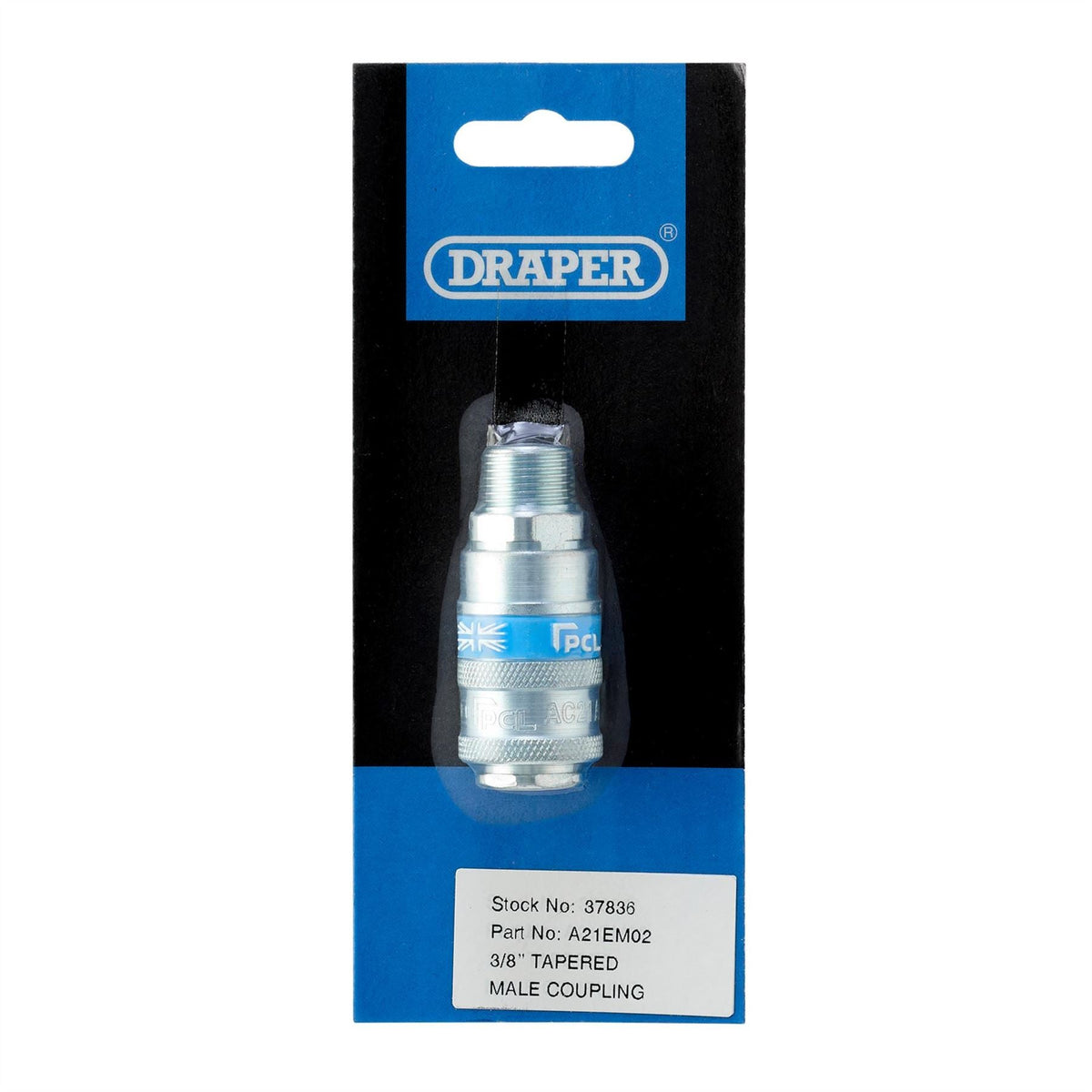 Draper 3/8" Male Thread PCL Tapered Airflow Coupling 37836 White Rose Tools