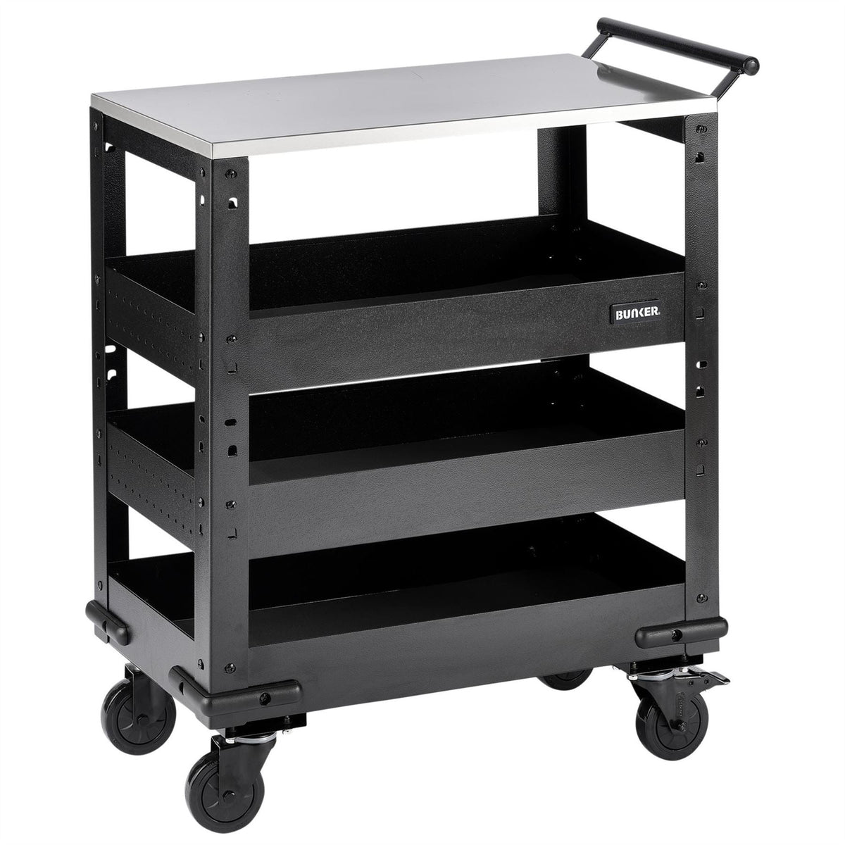 BUNKER 3 Tier Trolley with Pull Handle and Stainless Steel Worktop 714mm 36347 White Rose Tools