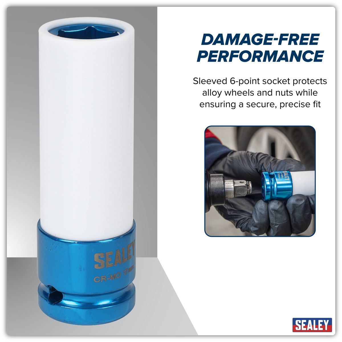 Sealey Alloy Wheel Impact Socket 1/2"Sq Drive 17mm White Rose Tools