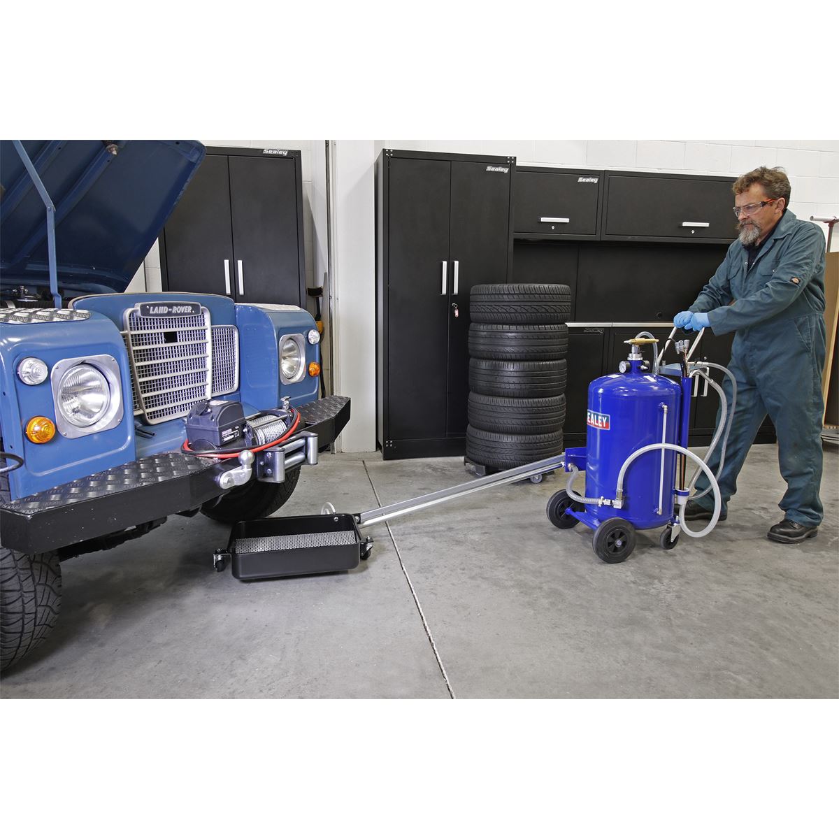 Sealey Mobile Oil Drainer with Probes 80L Cantilever Air Discharge