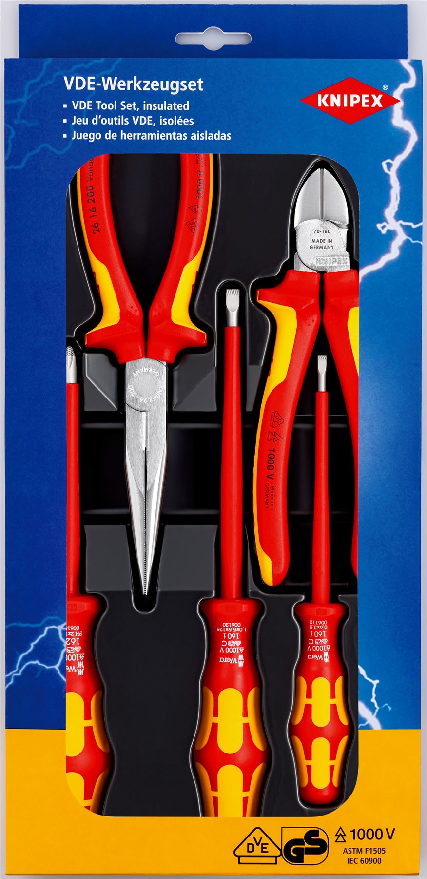 KNIPEX VDE Screwdriver Plier Set 5 Pieces Snipe Nose Side Cutters and Wera Screwdrivers 00 20 13