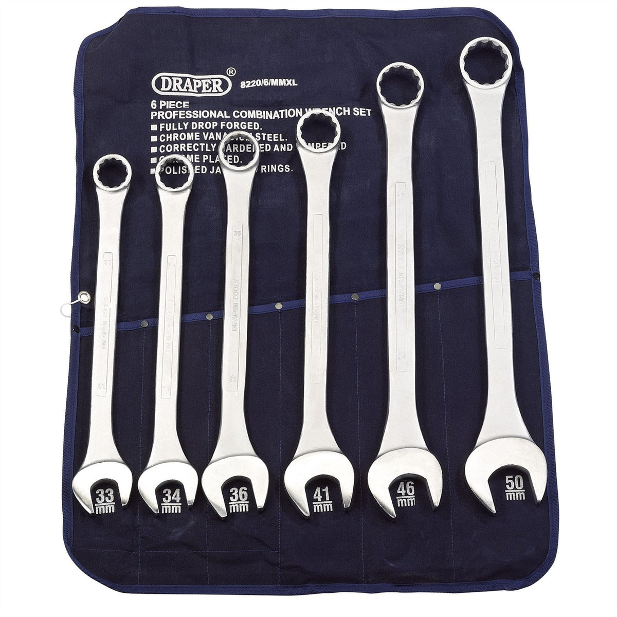 Draper Heavy Duty Long Pattern Metric Combination Spanner Set (6 Piece) 31167 White Rose Tools