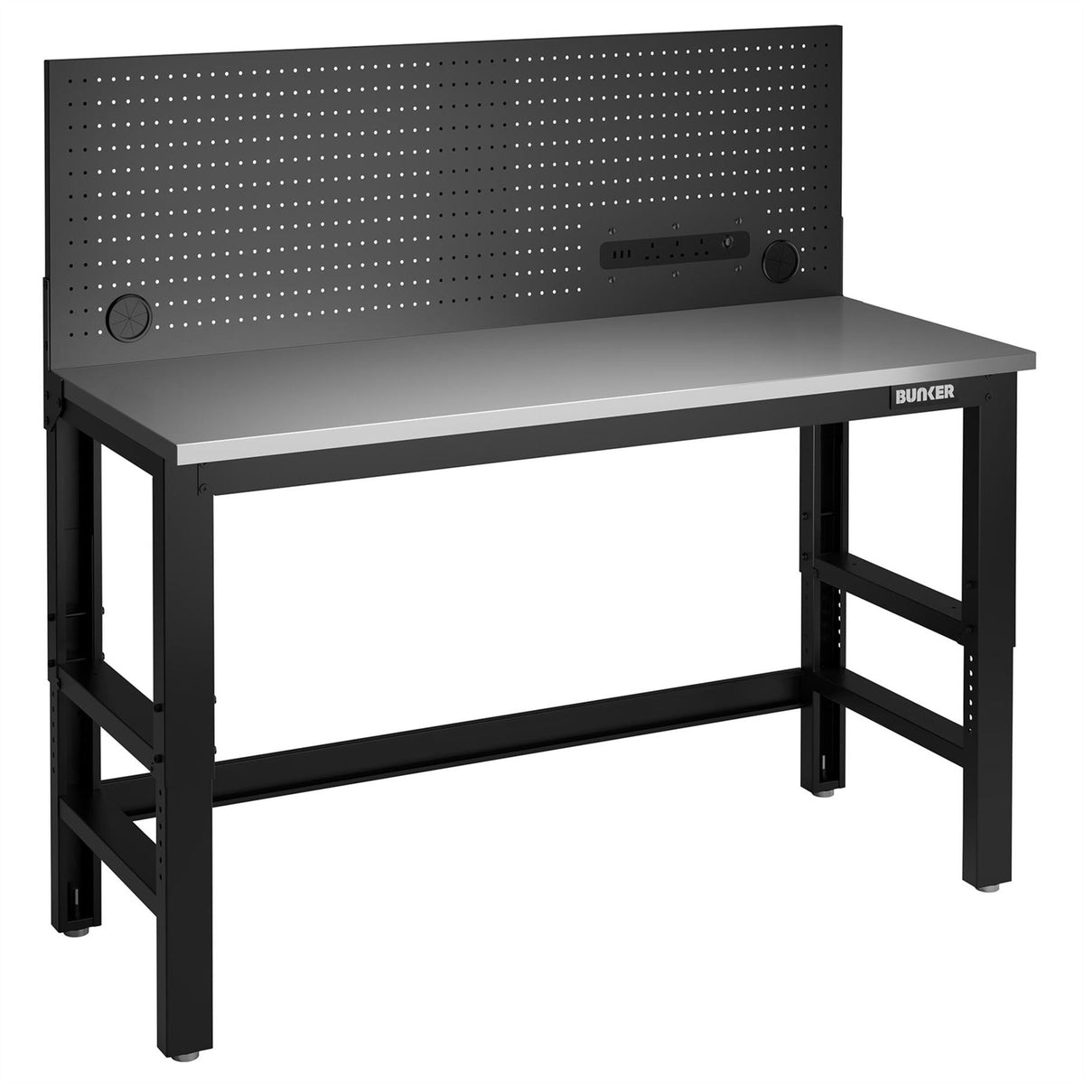 BUNKER Workbench with Stainless Steel Worktop and Power Pegboard 1550mm 27420 White Rose Tools