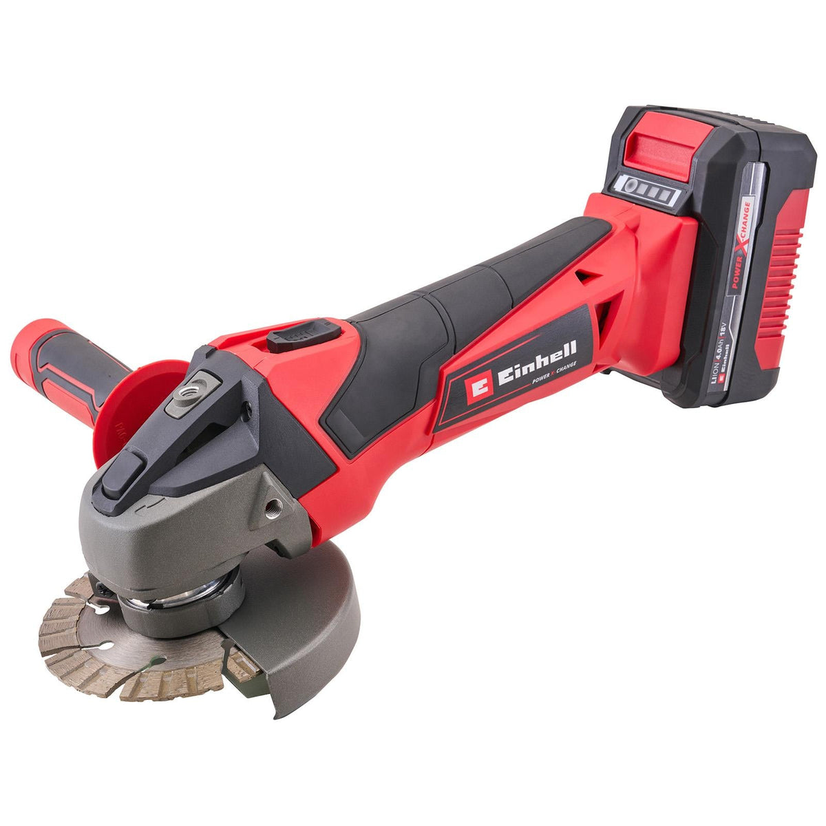 Einhell 18V Angle Grinder Kit with a 4.0Ah Li-Ion Battery 4431133 White Rose Tools