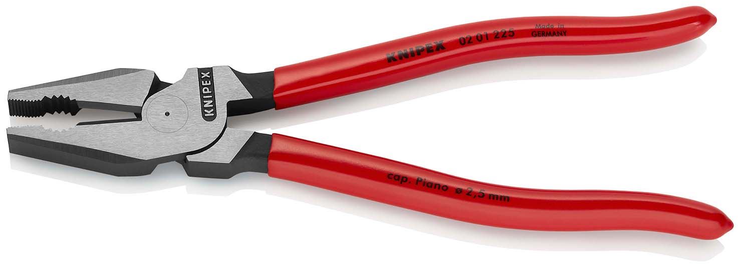 KNIPEX Combination Pliers High Leverage 225mm Plastic Coated 02 01 225