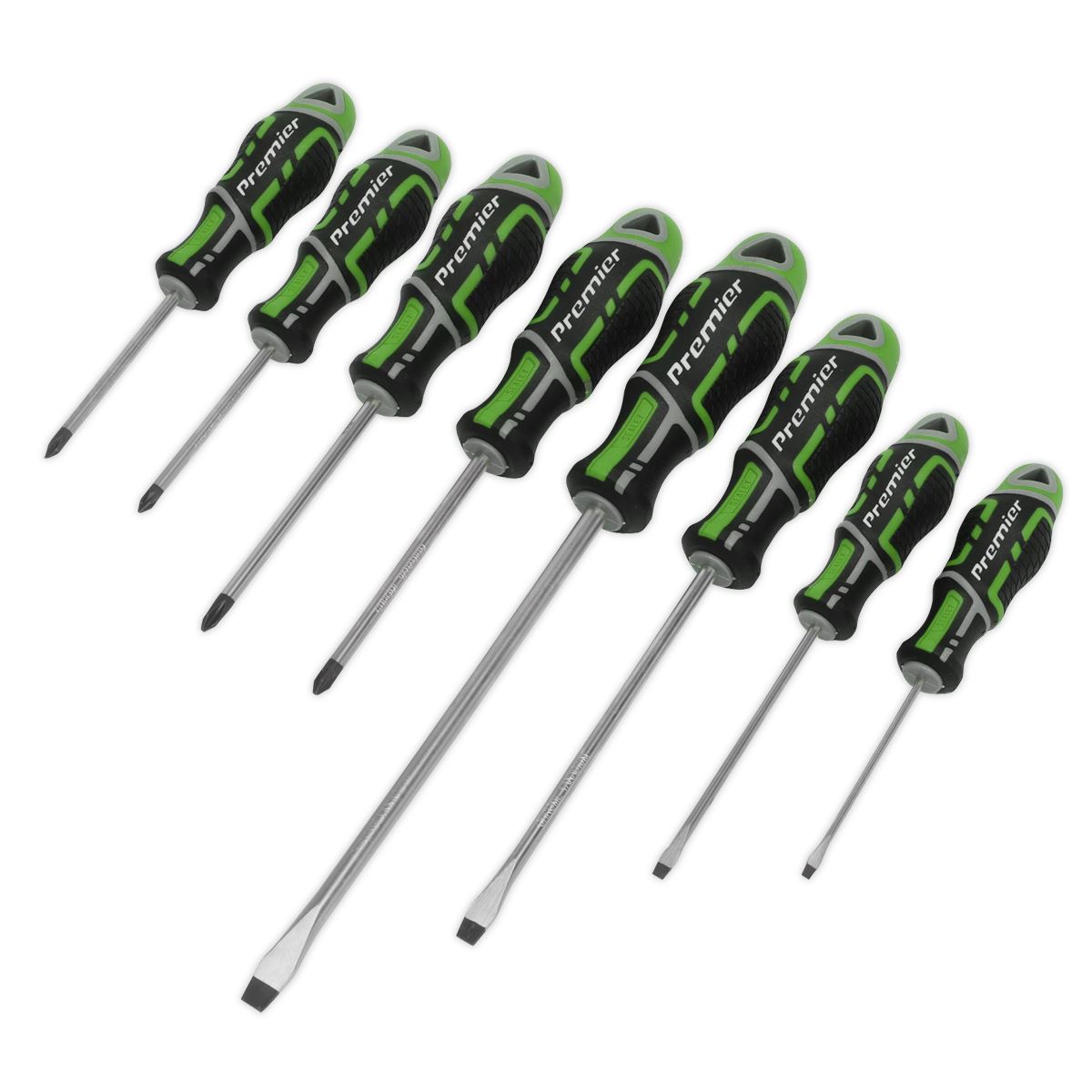 Sealey Premier 8 Piece GripMAX Screwdriver Set Slotted Phillips Pozi (Hi-Vis Green)