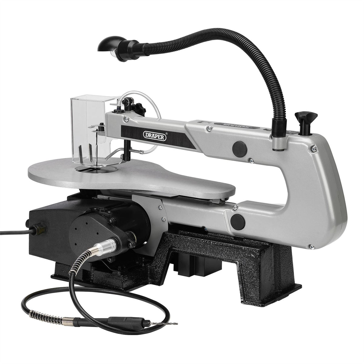 Draper Variable Speed Scroll Saw with Flexible Drive Shaft and Work light 405mm 90W 22791 White Rose Tools