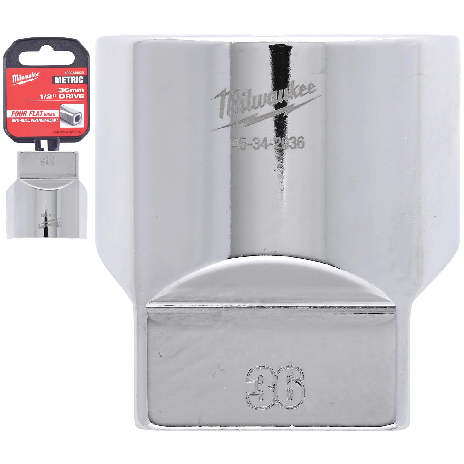 Milwaukee Chrome Socket 1/2" Drive Four Flat Sides Metric Standard 8-36mm Individual - Choose Size White Rose Tools