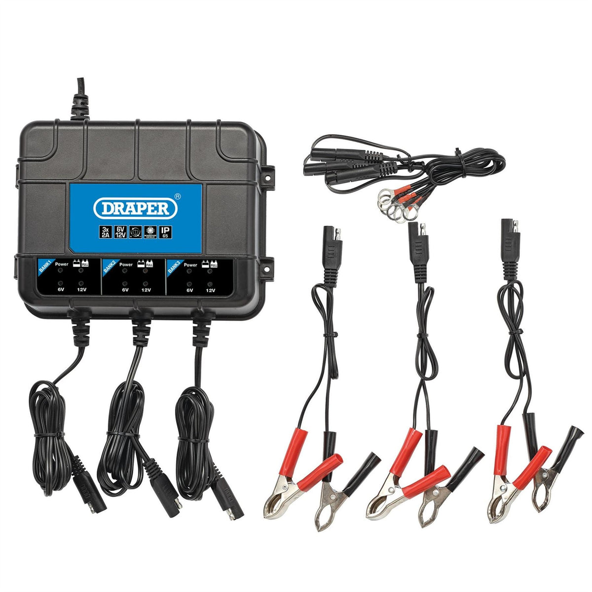 Draper 6/12V 3 Bank Charger Station 53172 White Rose Tools