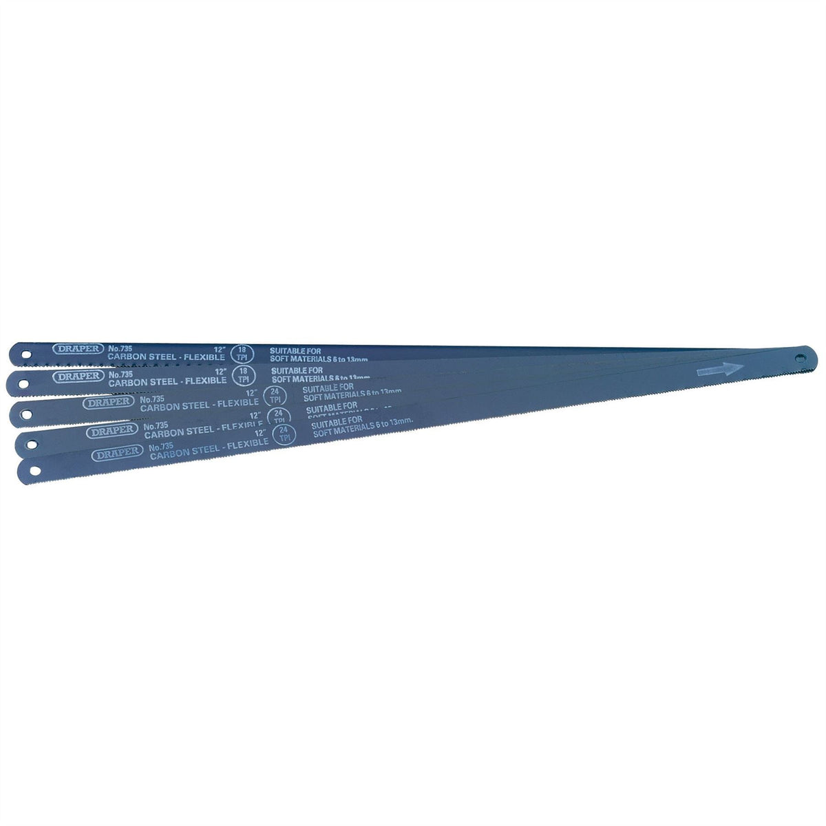 Draper Assorted Flexible Carbon Steel Hacksaw Blades 300mm (Pack of 5) 74118 White Rose Tools