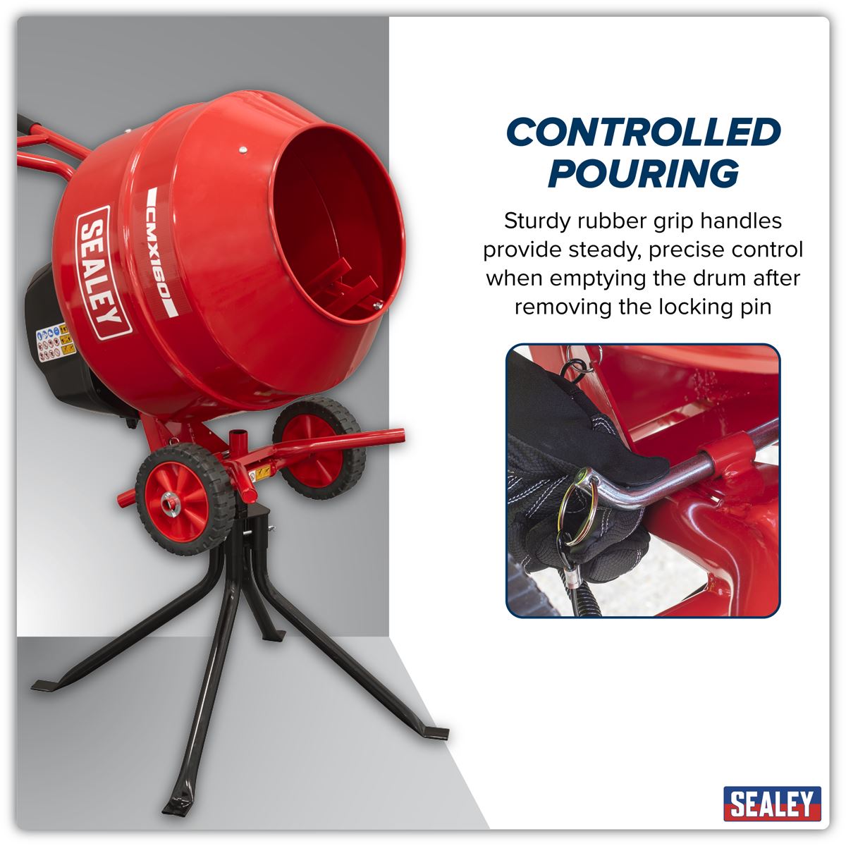 Sealey 160L Cement Mixer with Stand 650W