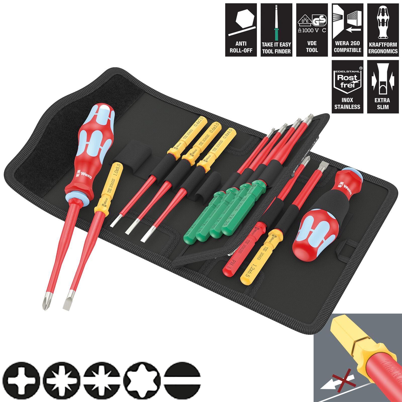Wera Interchangeable VDE Screwdriver Set Kraftform Kompakt VDE Stainless 17 Extra Slim 1 Tool Finder 17 Pieces White Rose Tools