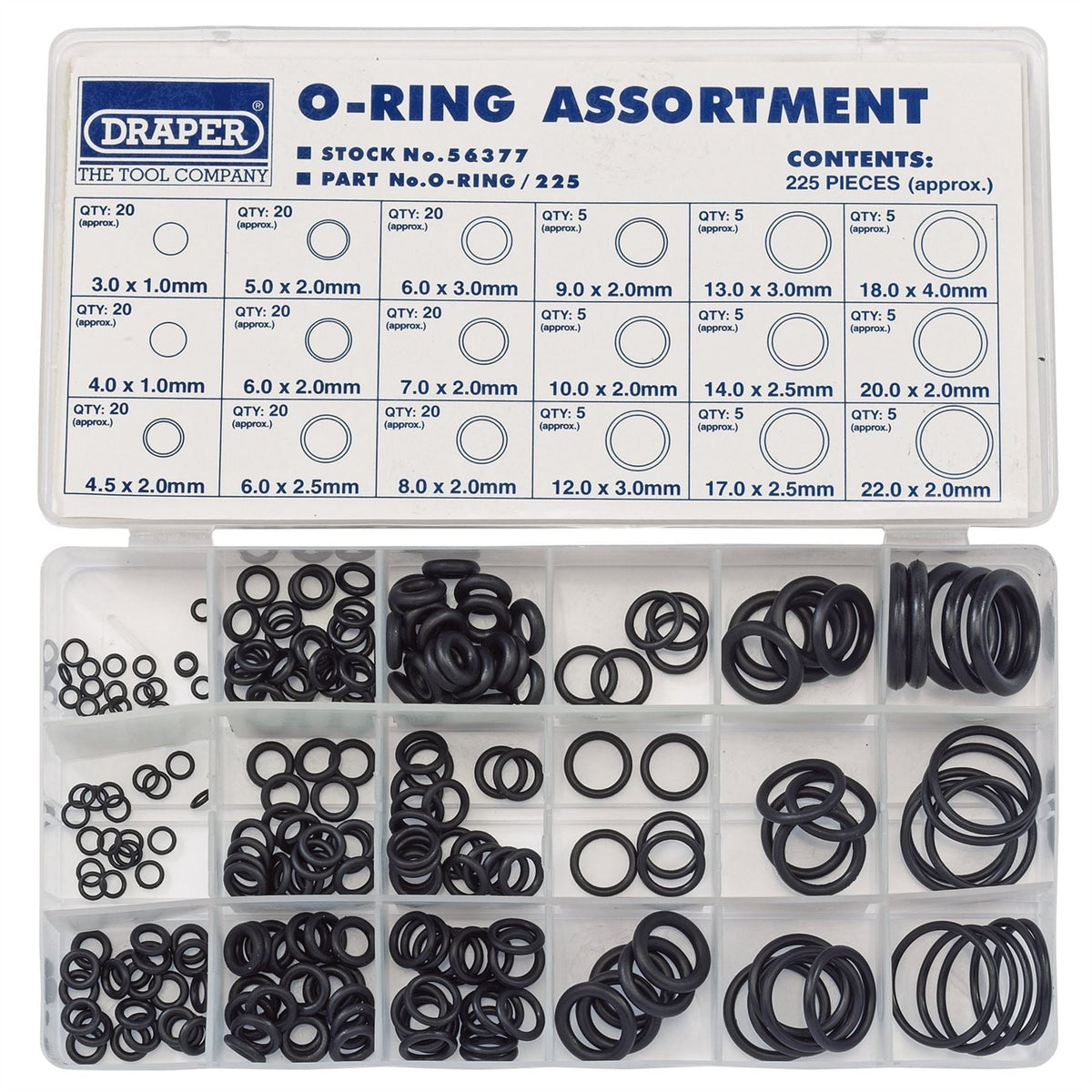 Draper O-Ring Assortment (225 Piece) 56377 White Rose Tools