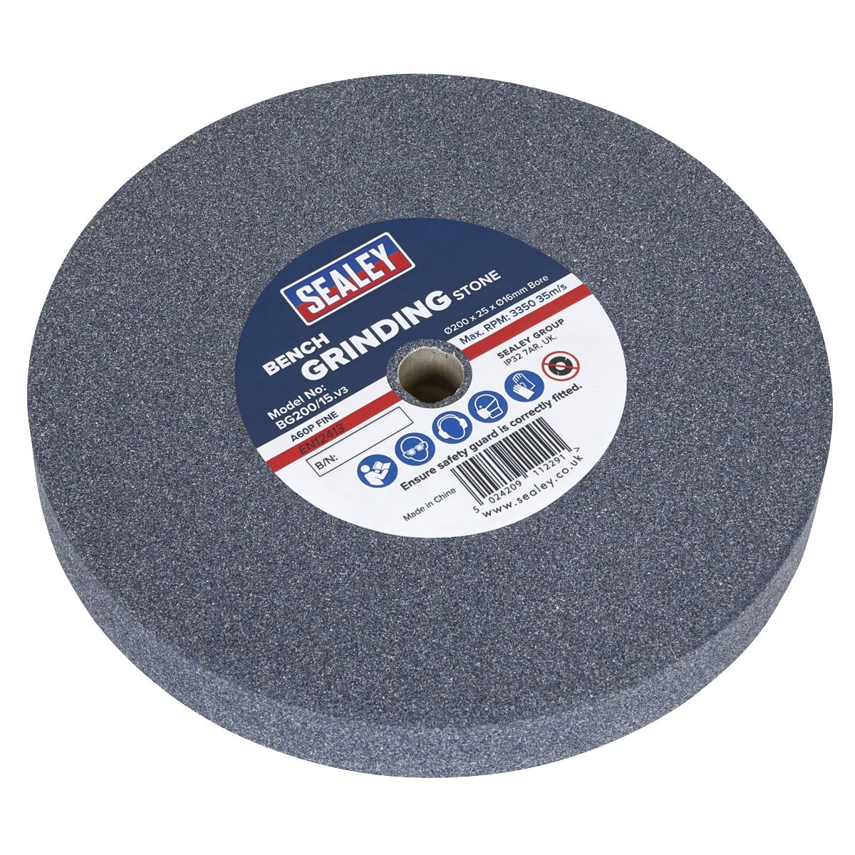 Sealey Grinding Stone Ø200 x 25mm Ø16mm Bore A60P Fine