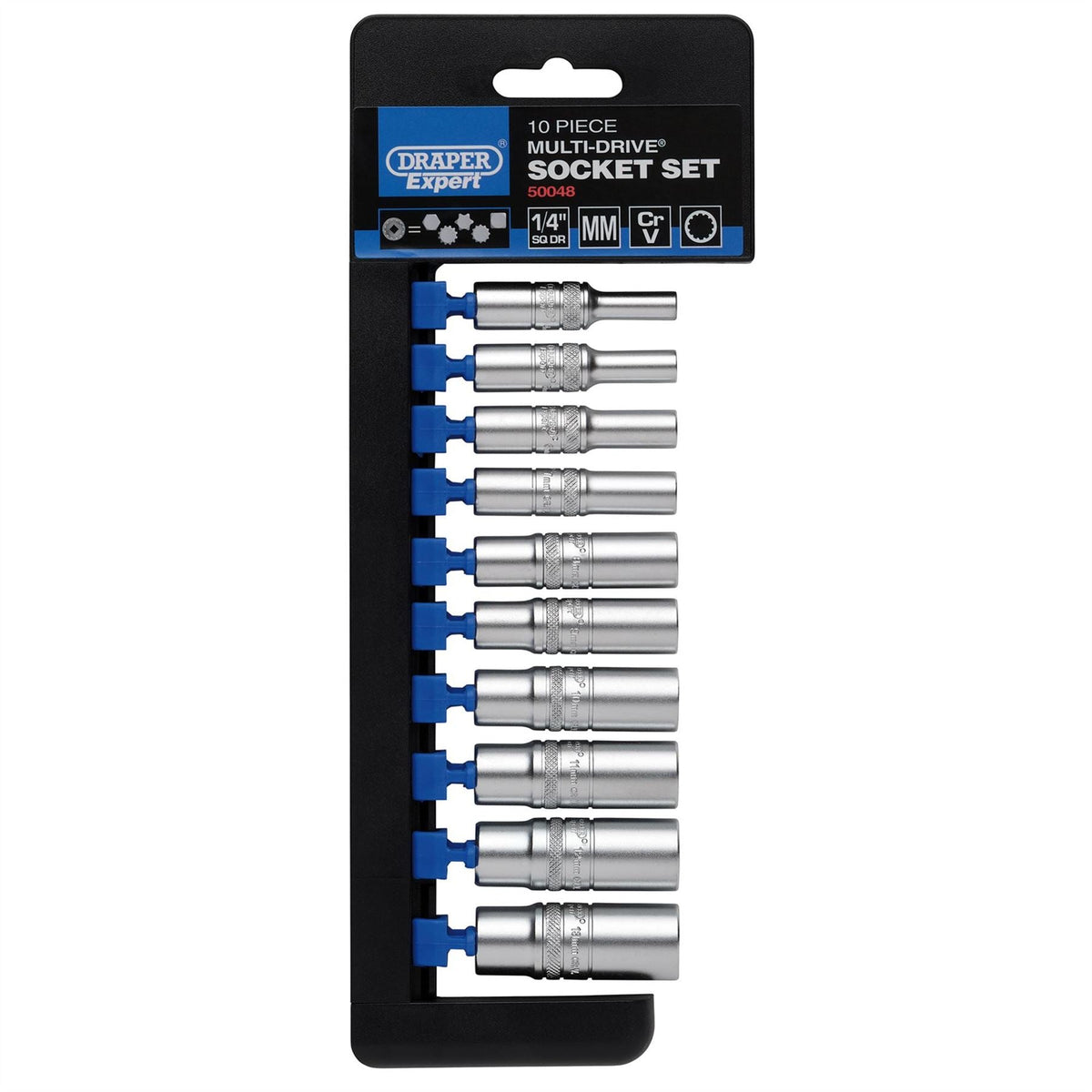 Draper Expert Multi-Drive® Metric Deep Socket Set 1/4" Sq. Dr. (10 Piece) 50048 White Rose Tools