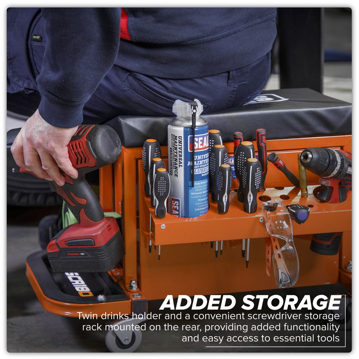 Sealey Mechanic's Utility Seat & Toolbox - Orange - White Rose Tools