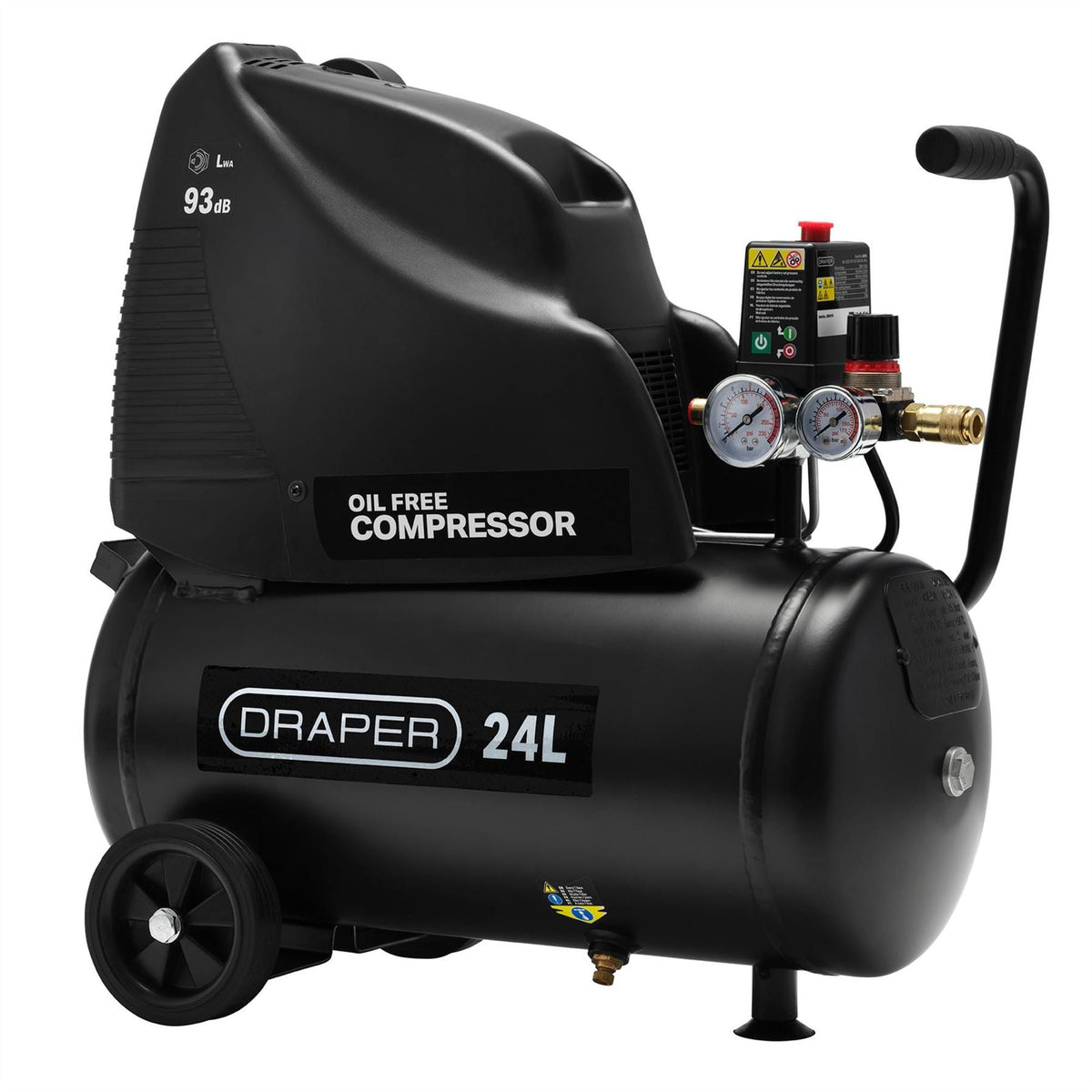 Draper 230V 24L Direct Drive Oil-Free Air Compressor 1.1kW/1.5hp 24978 White Rose Tools
