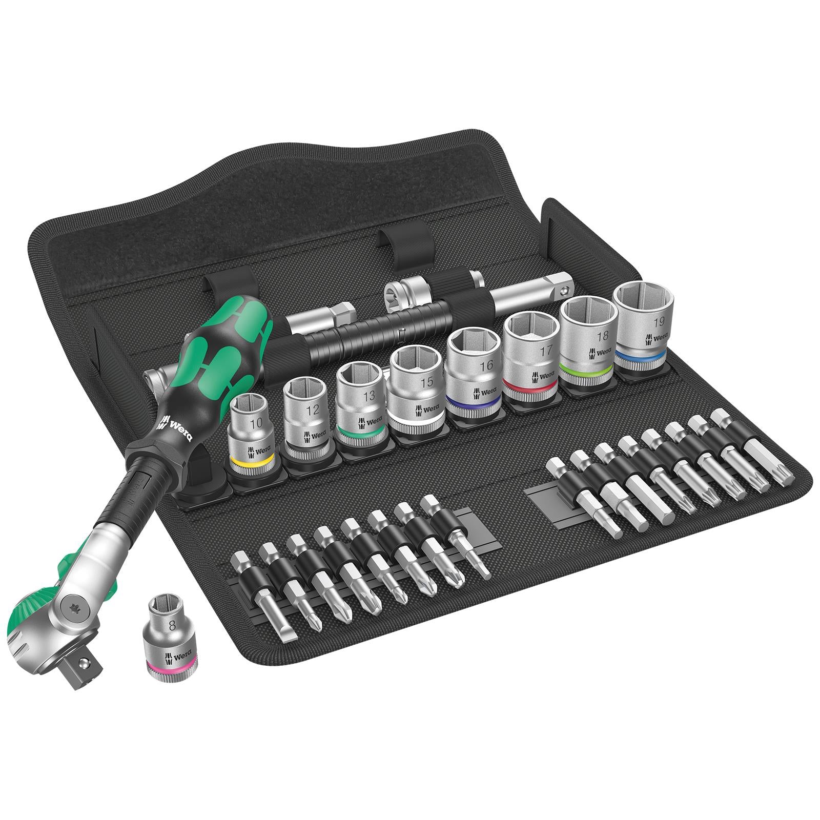 Wera Zyklop Speed Ratchet Socket and Screwdriver Bit Set 3/8" Drive 8100 SB 6 Metric 29 Pieces