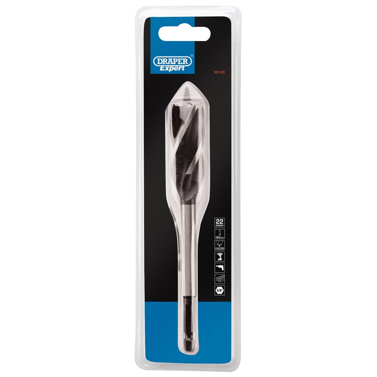 Draper Expert 4 Fluted Auger Bit 22 x 165mm 35123 White Rose Tools