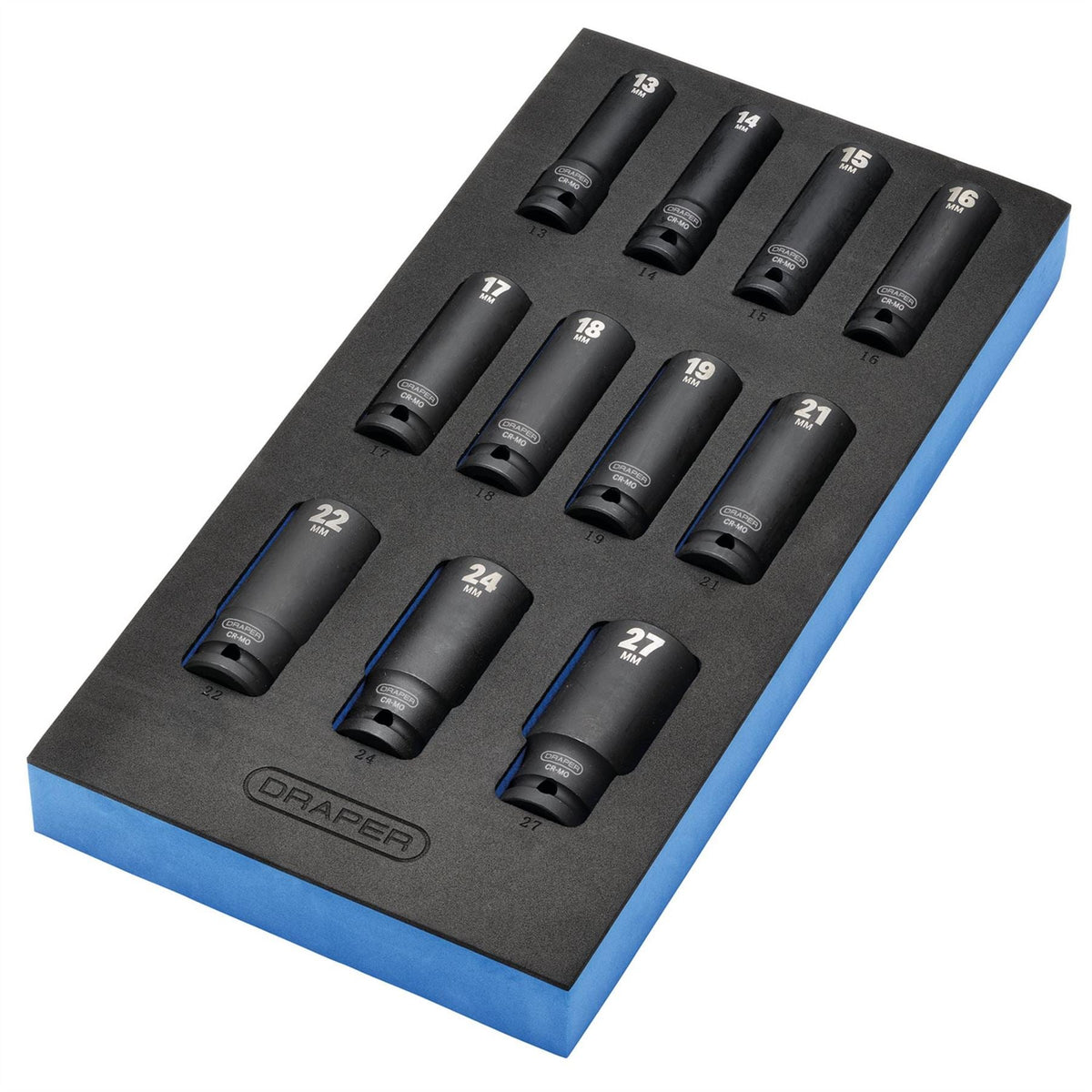 Draper HI-TORQ® Metric Deep Impact Socket Set in EVA Drawer Insert Tray 1/2" Sq. Dr. (11 Piece) 63483 White Rose Tools