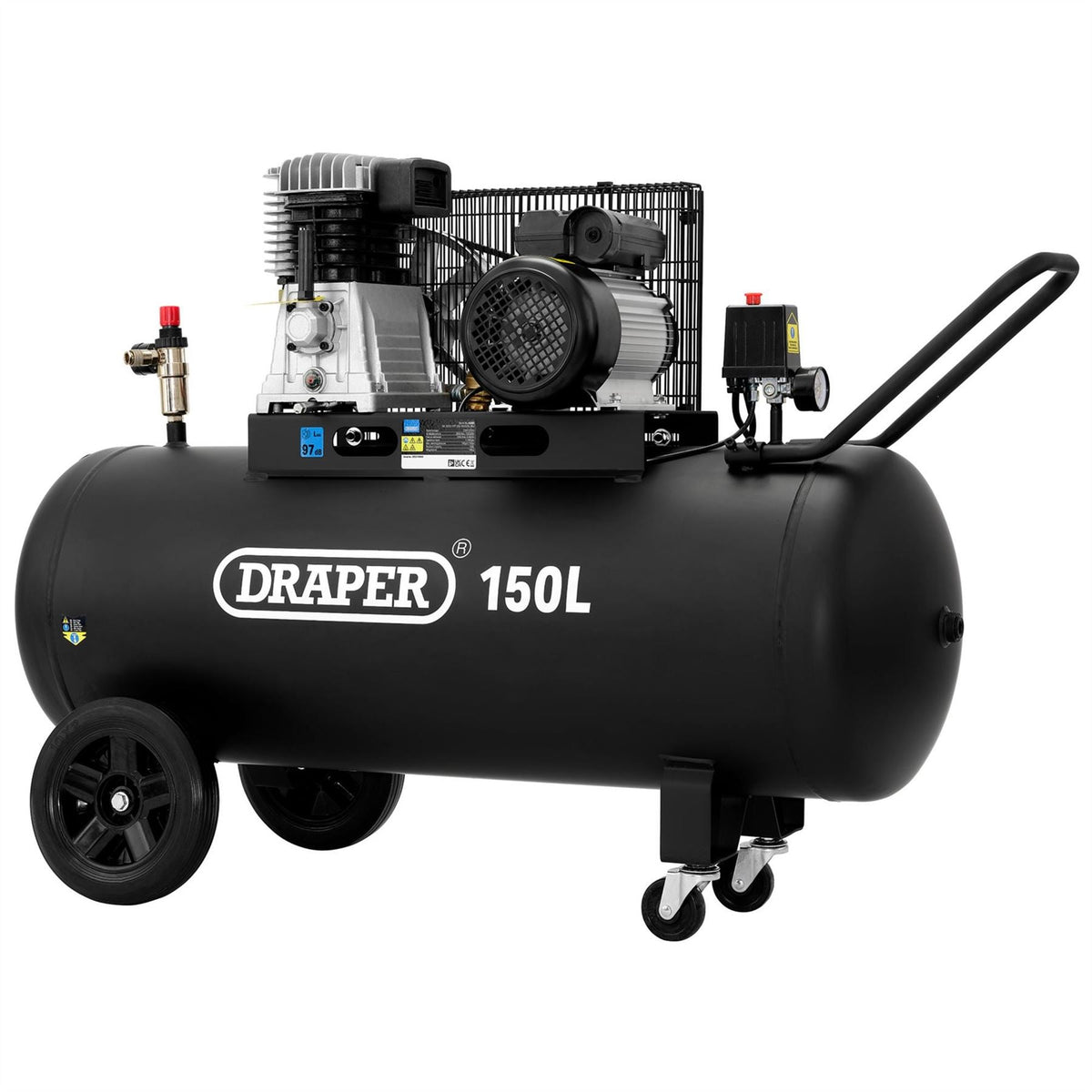 Draper 230V 150L Belt-Driven Air Compressor 2.2kW/3hp 55305 White Rose Tools