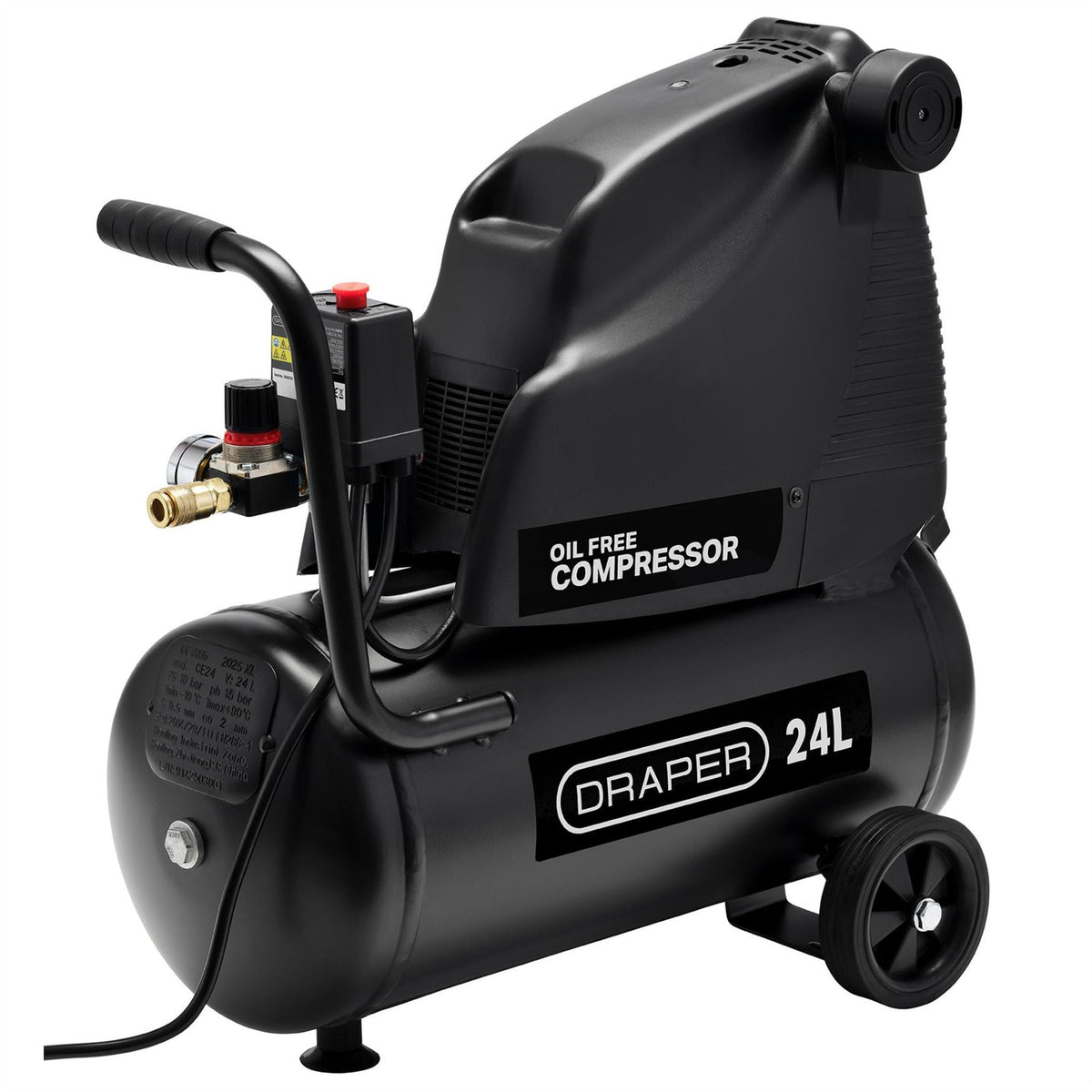 Draper 230V 24L Direct Drive Oil-Free Air Compressor 1.1kW/1.5hp 24978 White Rose Tools