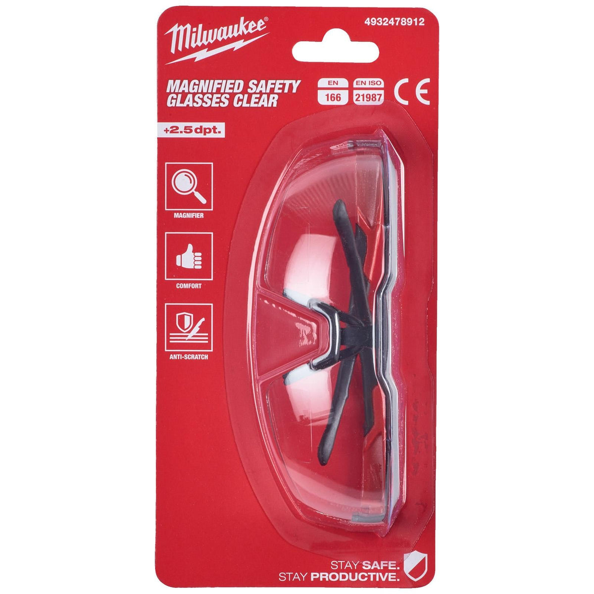 Milwaukee Magnified Safety Glasses Clear +2.5 dpt White Rose Tools