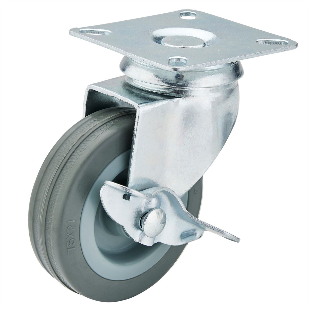 Draper Swivel Plate Fixing Rubber Castor with Brake 75mm Diameter S.W.L. 70kg 65474 White Rose Tools