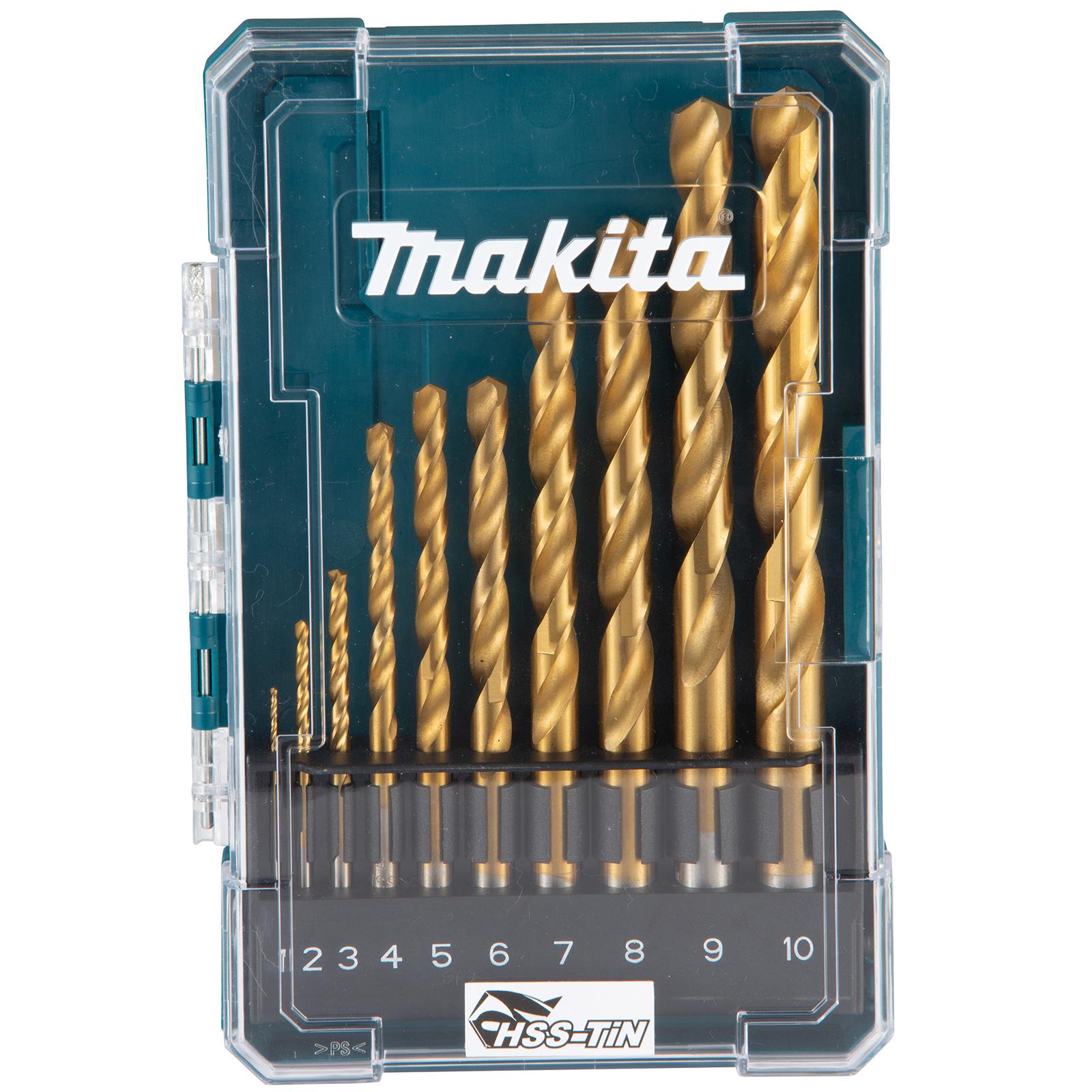 Makita HSS TiN Drill Bit Set Steel Metal Wood Iron Titanium Nitride 1-10mm 10pc