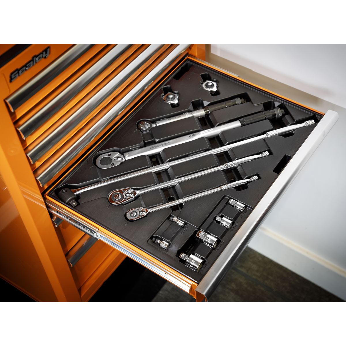 Sealey Premier Tool Tray with Ratchet, Torque Wrench, Breaker Bar & Socket Adaptor Set 13pc