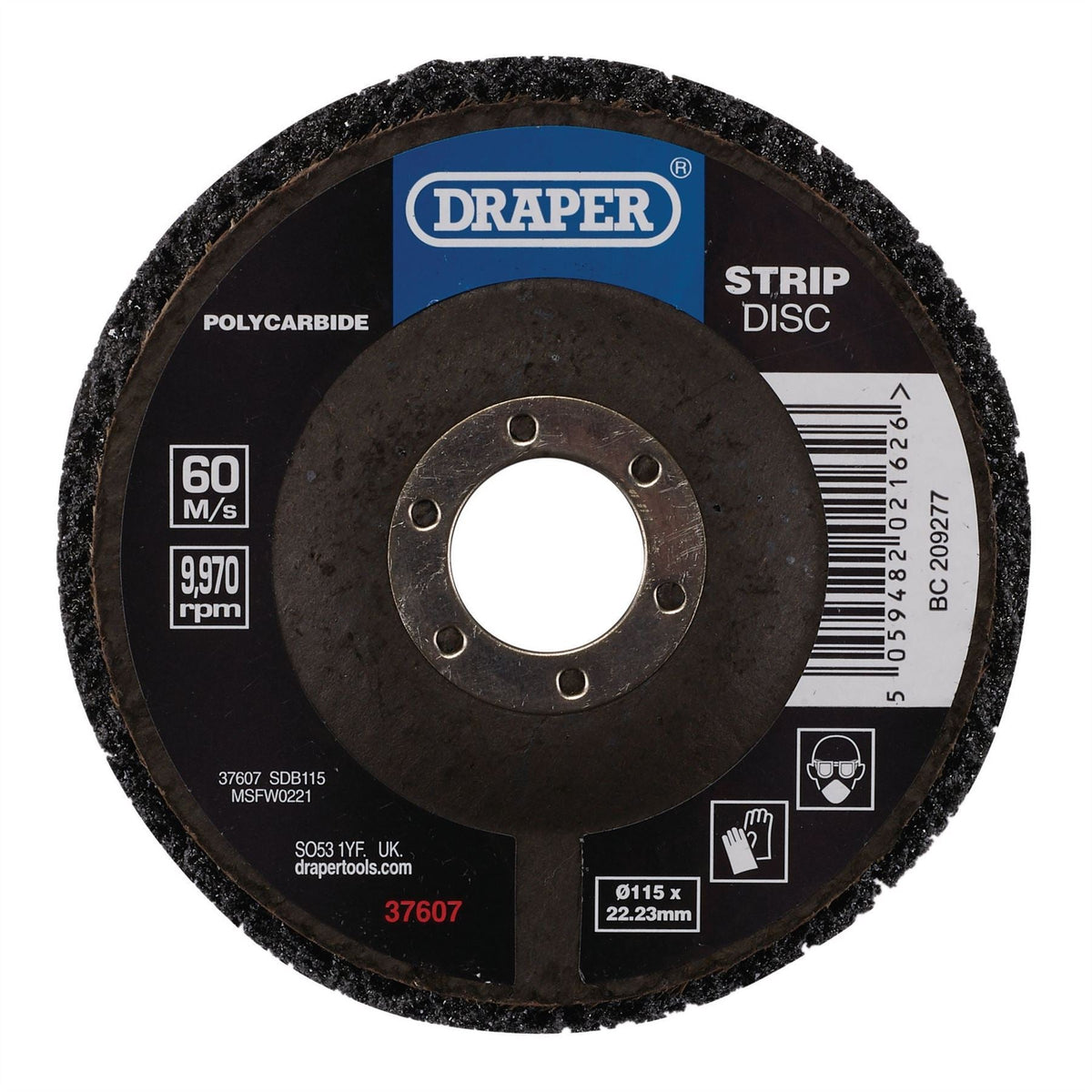 Draper Polycarbide Strip Disc 115mm 22.23mm 180 Grit Black 37607 White Rose Tools