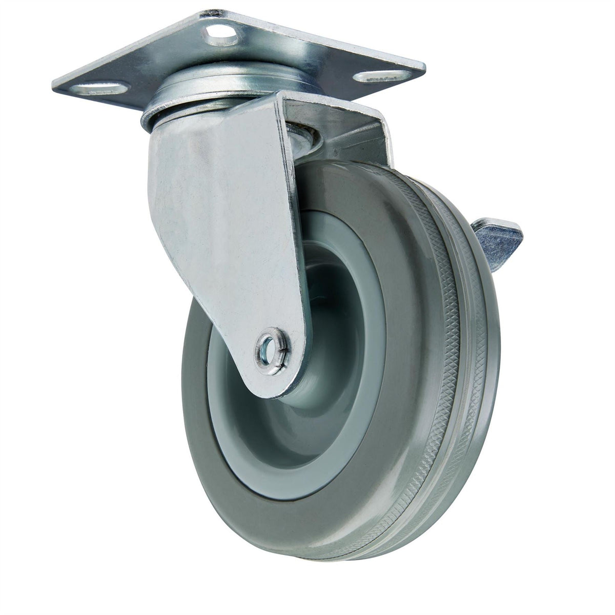 Draper Swivel Plate Fixing Rubber Castor with Brake 100mm Diameter S.W.L. 80kg 65479 White Rose Tools