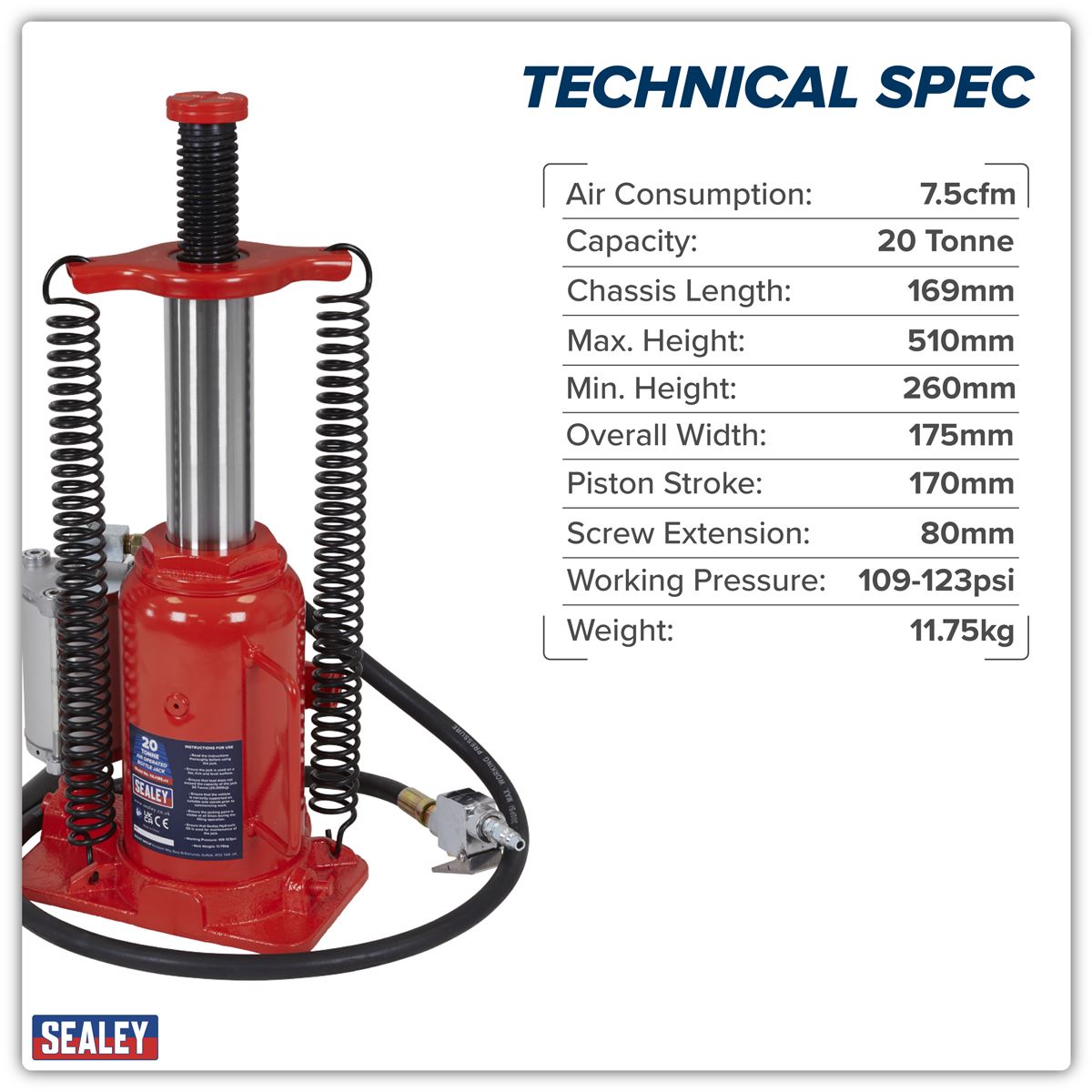 Sealey Air Operated Bottle Jack 20 Tonne