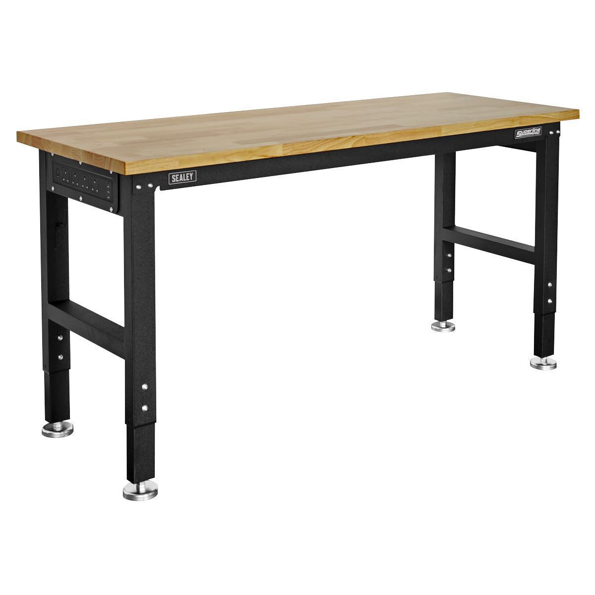 Sealey Superline PRO® Black Edition Heavy-Duty Steel Adjustable Workbench with Wooden Worktop 1524mm White Rose Tools
