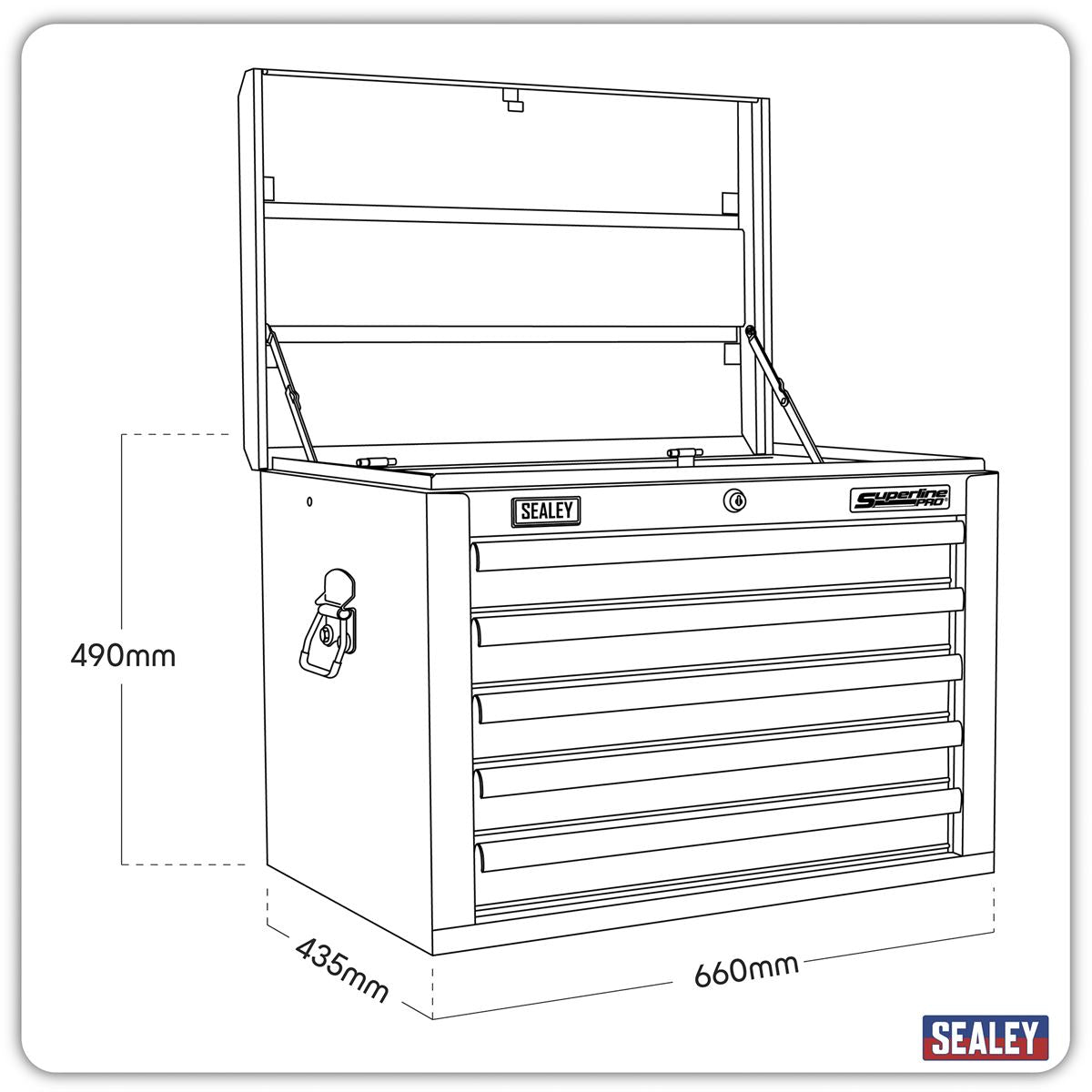 Sealey Superline Pro Topchest 5 Drawer with Ball-Bearing Slides - Black