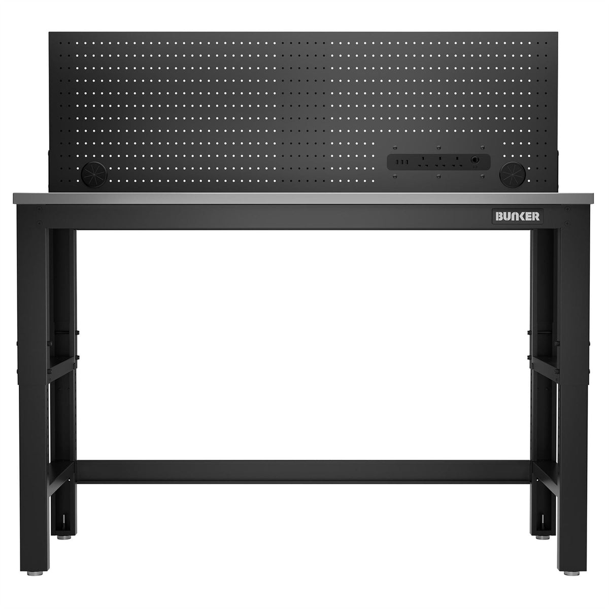 BUNKER Workbench with Stainless Steel Worktop and Power Pegboard 1550mm 27420 White Rose Tools