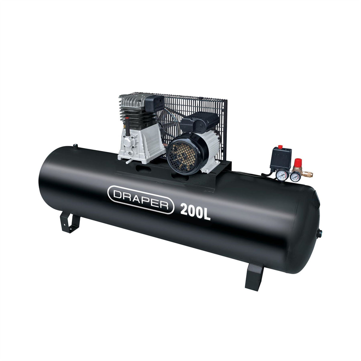 Draper 230V 200L Stationary Belt-Driven Air Compressor 2.2kW/3HP 55313 White Rose Tools