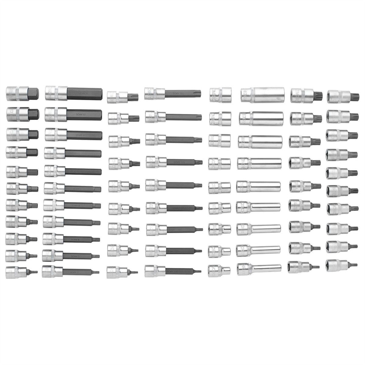 Bunker Torx Hexagon E-Torx Multi-Tooth/Spline Ribe Socket Set 1/2" Sq. Dr. in EVA Foam Inlay 29449 White Rose Tools