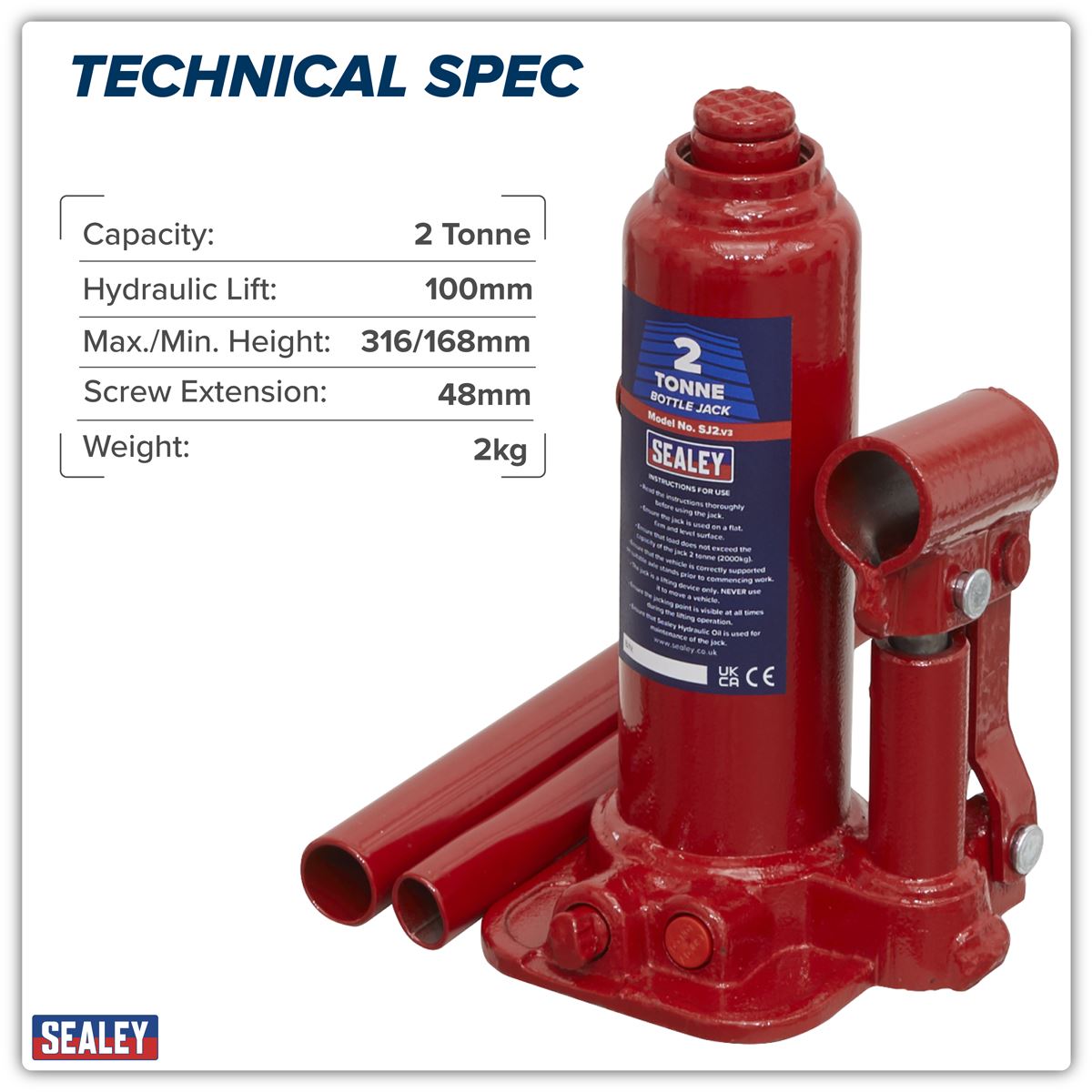 Sealey Bottle Jack 2 Tonne with Storage Case