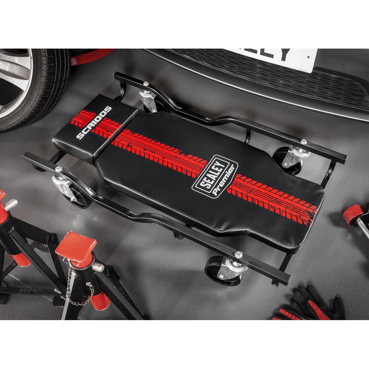 Sealey Steel Creeper with 4 Rough Ground Wheels