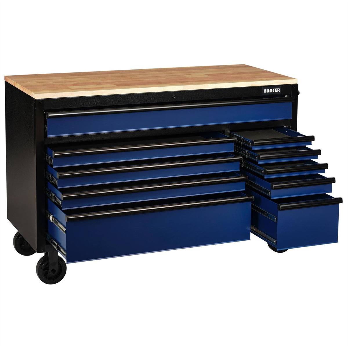 BUNKER 10 Drawer Workbench Roller Tool Cabinet 56" Blue 27223 White Rose Tools