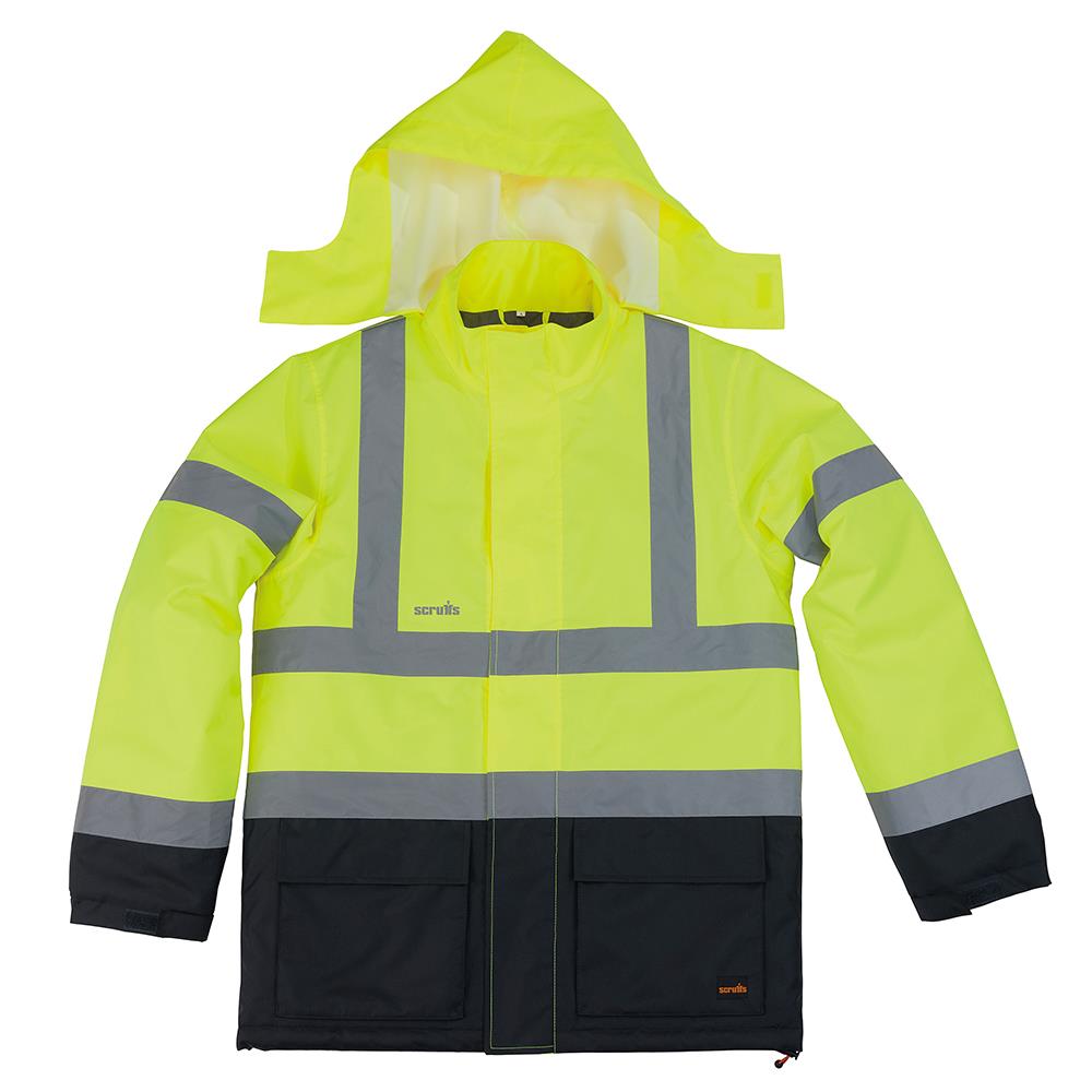 Scruffs High Visibility Waterproof Jacket Class 3 Yellow / Navy - Choose Size