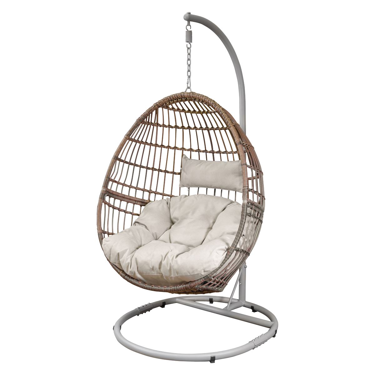 Dellonda Egg Hanging Swing Chair, Wicker Rattan Basket, Steel Frame, Single