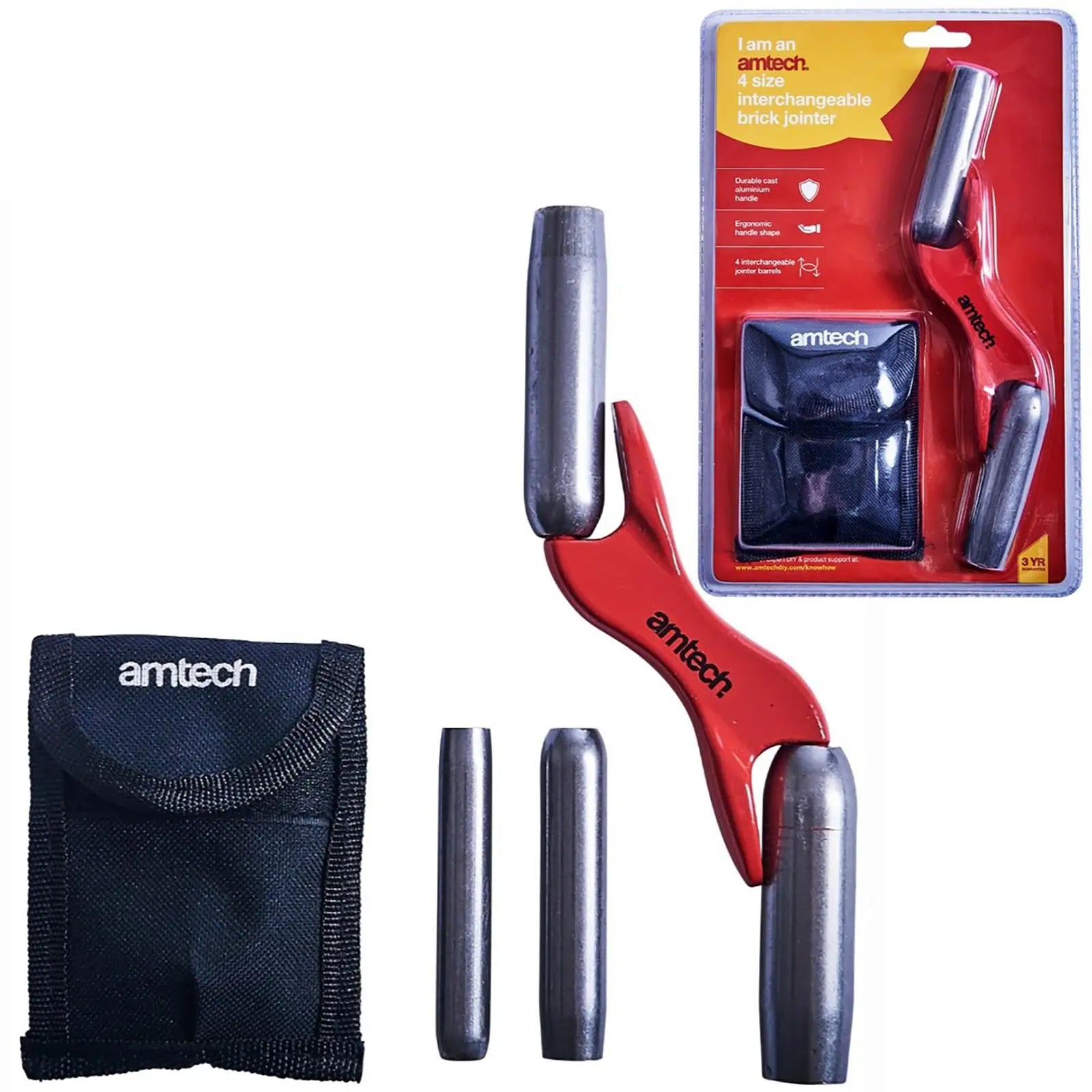 Amtech Brick Jointer Interchangeable Barrel 4 Size 1/2" 5/8" 3/4" 7/8" Pouch White Rose Tools